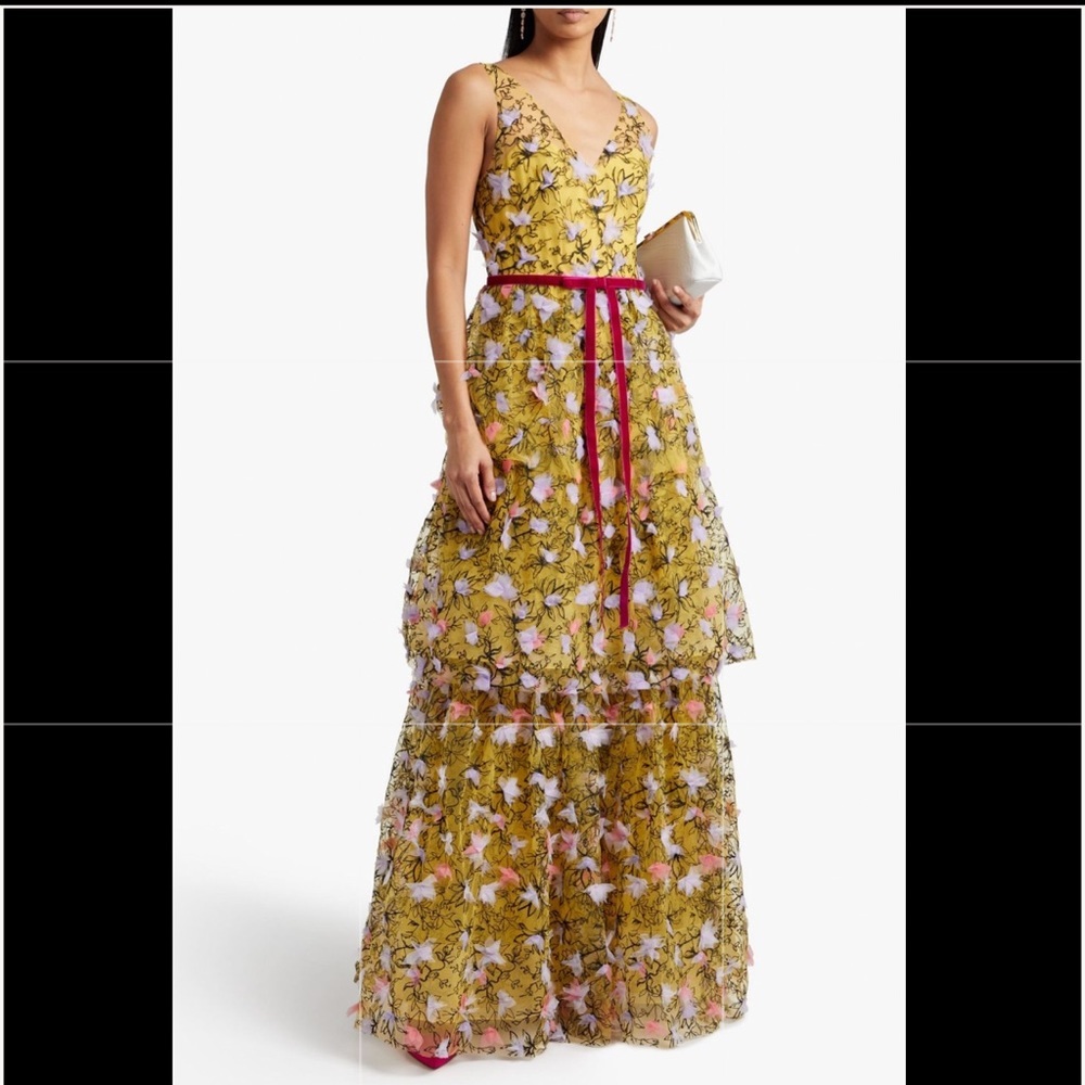 Marchessa yellow tulle appliqué gown - Picture 1 of 8